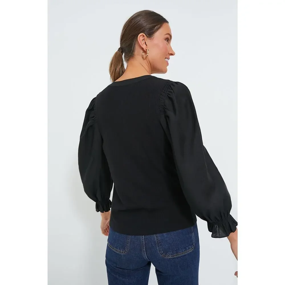 Tuckernuck Black Puff-Sleeve Henley Top
